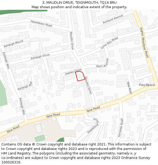 3, MAUDLIN DRIVE, TEIGNMOUTH, TQ14 8RU: Location map and indicative extent of plot