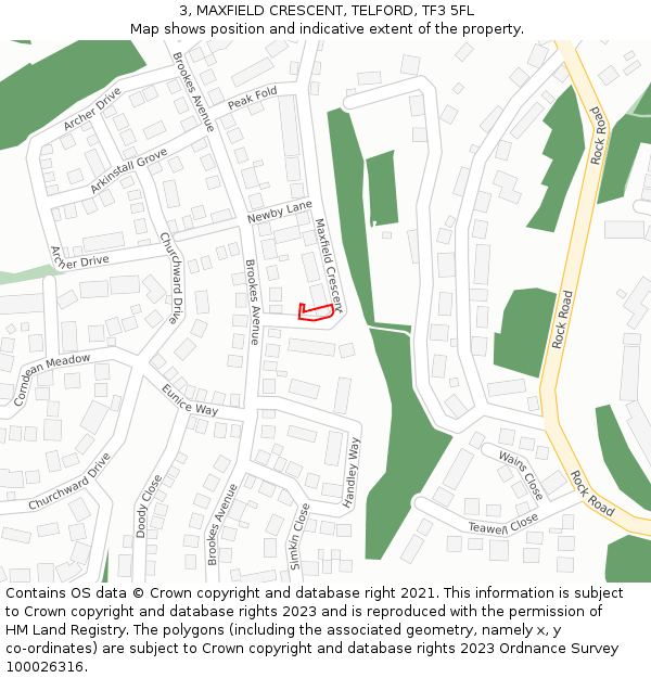 3, MAXFIELD CRESCENT, TELFORD, TF3 5FL: Location map and indicative extent of plot