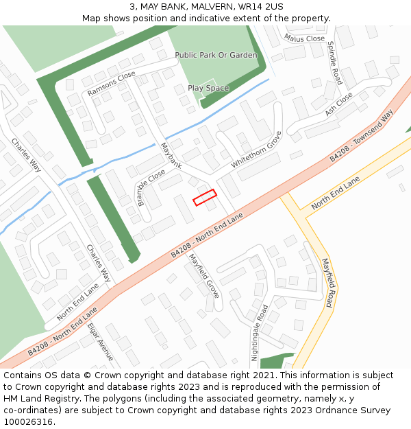 3, MAY BANK, MALVERN, WR14 2US: Location map and indicative extent of plot