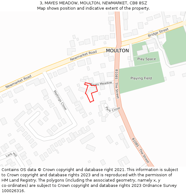 3, MAYES MEADOW, MOULTON, NEWMARKET, CB8 8SZ: Location map and indicative extent of plot