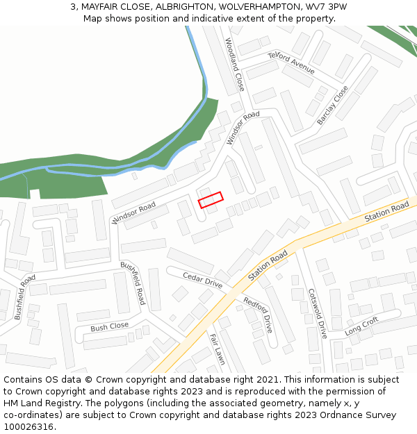 3, MAYFAIR CLOSE, ALBRIGHTON, WOLVERHAMPTON, WV7 3PW: Location map and indicative extent of plot