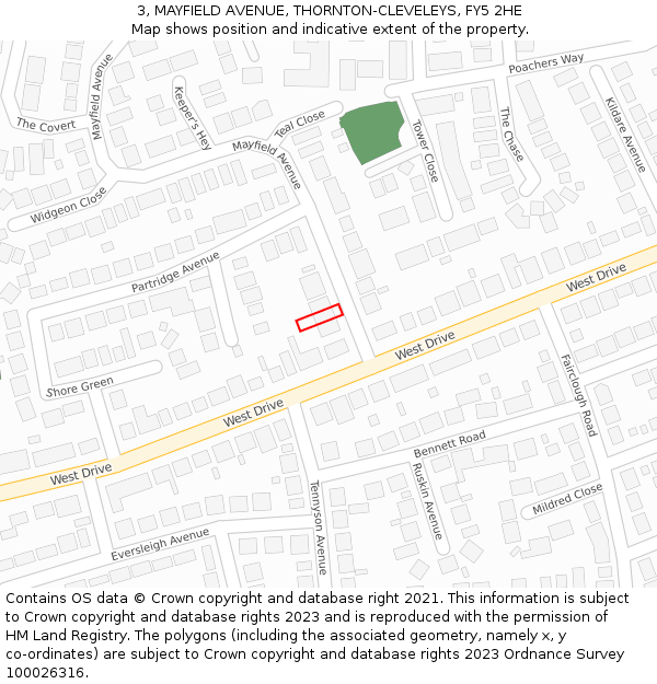 3, MAYFIELD AVENUE, THORNTON-CLEVELEYS, FY5 2HE: Location map and indicative extent of plot