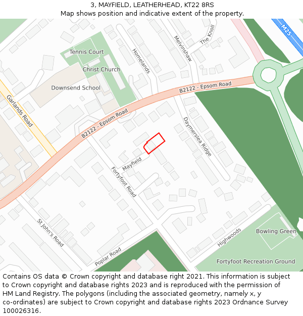 3, MAYFIELD, LEATHERHEAD, KT22 8RS: Location map and indicative extent of plot