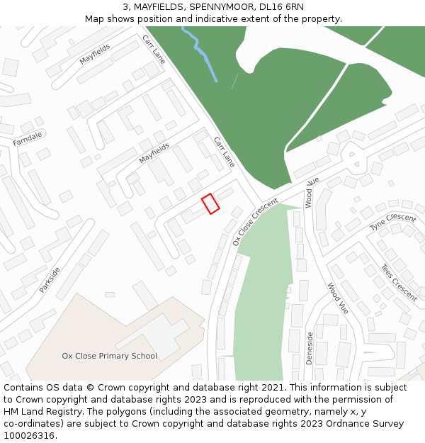 3, MAYFIELDS, SPENNYMOOR, DL16 6RN: Location map and indicative extent of plot