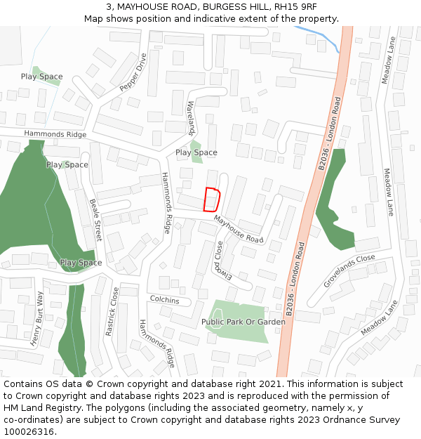 3, MAYHOUSE ROAD, BURGESS HILL, RH15 9RF: Location map and indicative extent of plot