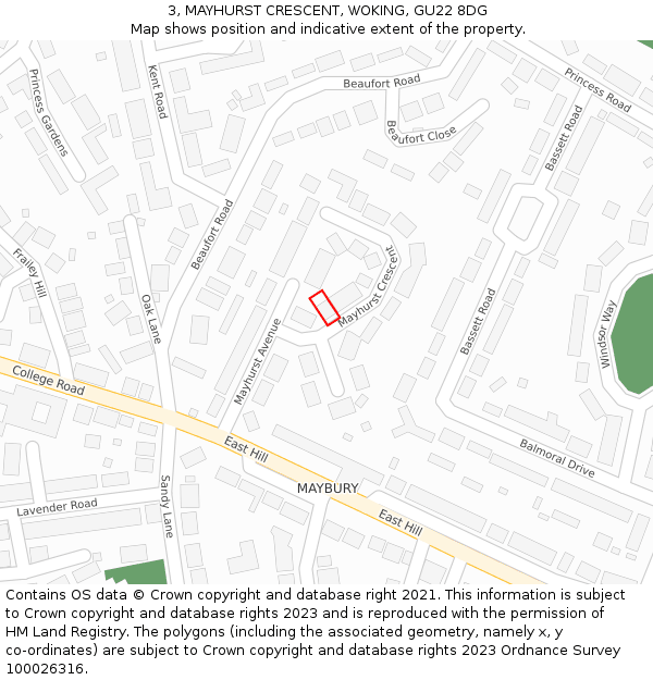 3, MAYHURST CRESCENT, WOKING, GU22 8DG: Location map and indicative extent of plot