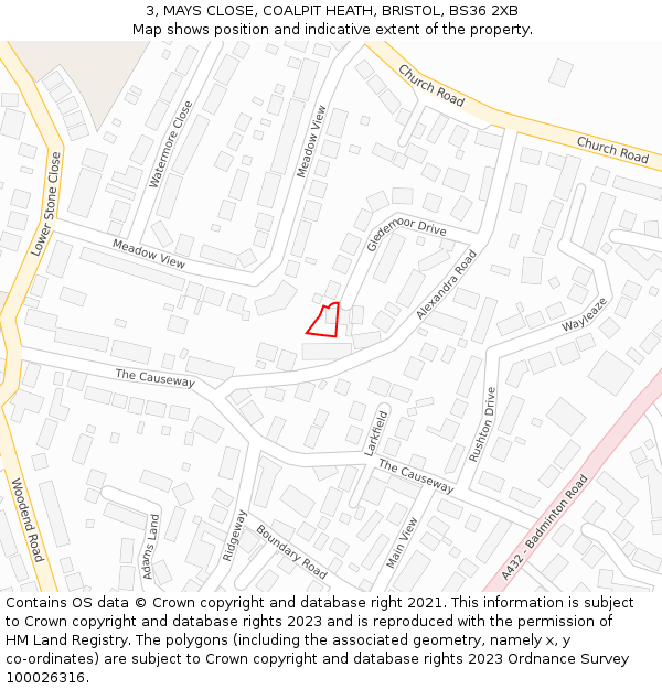 3, MAYS CLOSE, COALPIT HEATH, BRISTOL, BS36 2XB: Location map and indicative extent of plot