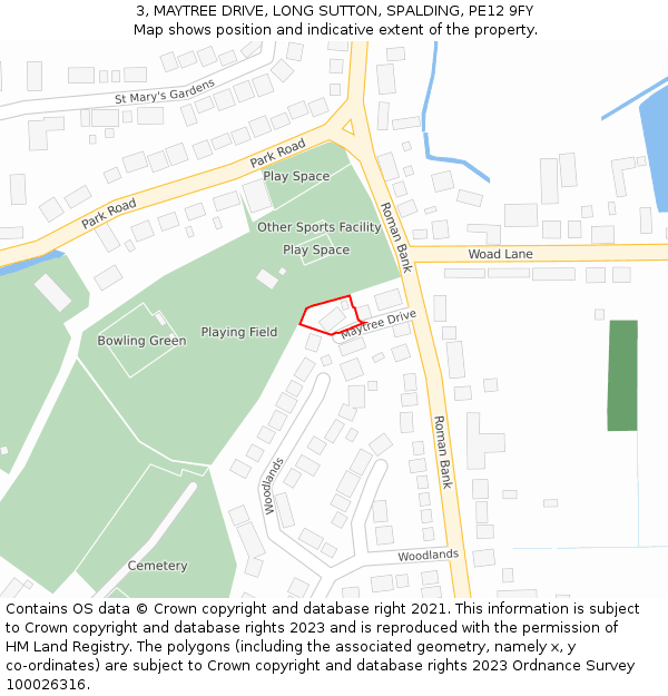 3, MAYTREE DRIVE, LONG SUTTON, SPALDING, PE12 9FY: Location map and indicative extent of plot