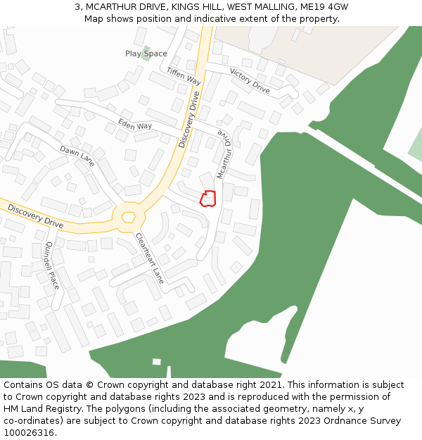 3, MCARTHUR DRIVE, KINGS HILL, WEST MALLING, ME19 4GW: Location map and indicative extent of plot