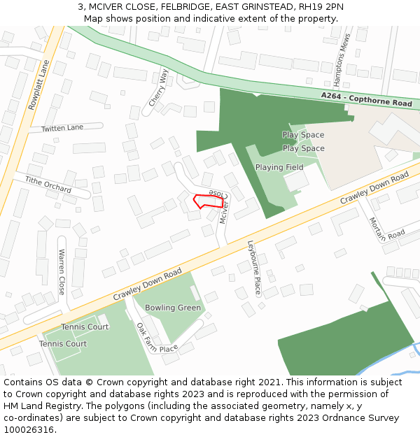 3, MCIVER CLOSE, FELBRIDGE, EAST GRINSTEAD, RH19 2PN: Location map and indicative extent of plot