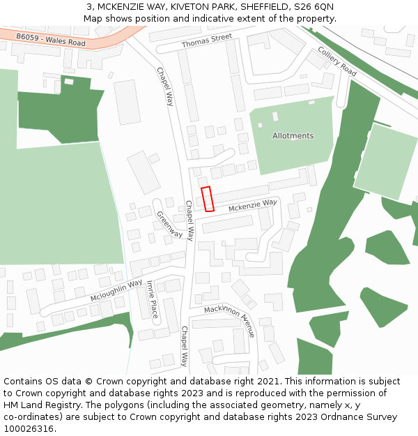 3, MCKENZIE WAY, KIVETON PARK, SHEFFIELD, S26 6QN: Location map and indicative extent of plot