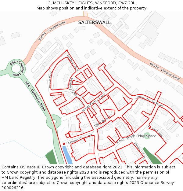 3, MCLUSKEY HEIGHTS, WINSFORD, CW7 2RL: Location map and indicative extent of plot