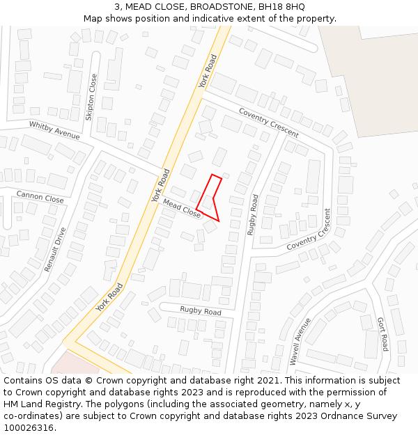 3, MEAD CLOSE, BROADSTONE, BH18 8HQ: Location map and indicative extent of plot