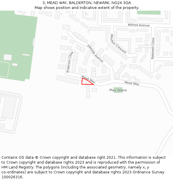 3, MEAD WAY, BALDERTON, NEWARK, NG24 3GA: Location map and indicative extent of plot