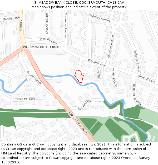 3, MEADOW BANK CLOSE, COCKERMOUTH, CA13 9AA: Location map and indicative extent of plot