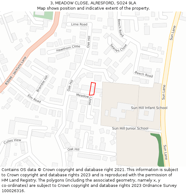 3, MEADOW CLOSE, ALRESFORD, SO24 9LA: Location map and indicative extent of plot