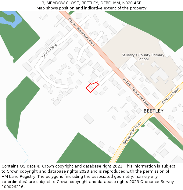 3, MEADOW CLOSE, BEETLEY, DEREHAM, NR20 4SR: Location map and indicative extent of plot