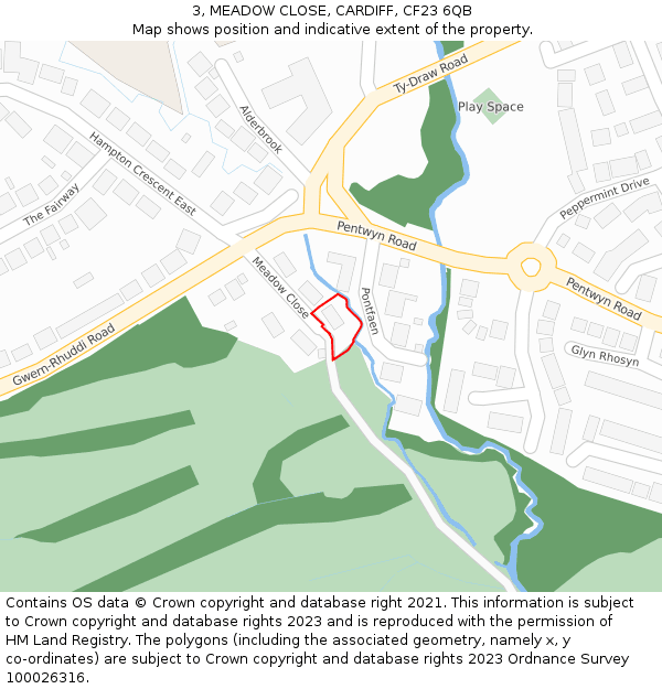 3, MEADOW CLOSE, CARDIFF, CF23 6QB: Location map and indicative extent of plot