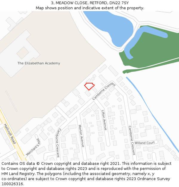3, MEADOW CLOSE, RETFORD, DN22 7SY: Location map and indicative extent of plot