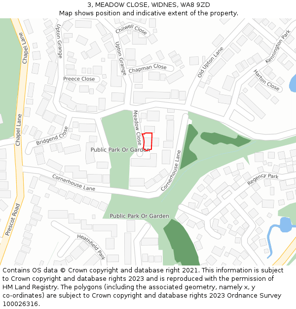 3, MEADOW CLOSE, WIDNES, WA8 9ZD: Location map and indicative extent of plot