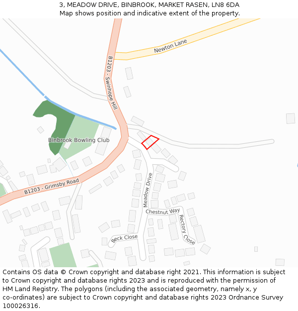 3, MEADOW DRIVE, BINBROOK, MARKET RASEN, LN8 6DA: Location map and indicative extent of plot