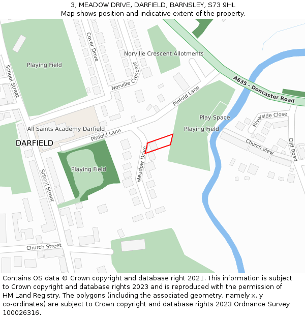 3, MEADOW DRIVE, DARFIELD, BARNSLEY, S73 9HL: Location map and indicative extent of plot