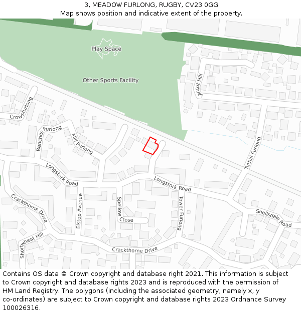 3, MEADOW FURLONG, RUGBY, CV23 0GG: Location map and indicative extent of plot