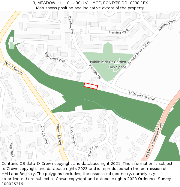 3, MEADOW HILL, CHURCH VILLAGE, PONTYPRIDD, CF38 1RX: Location map and indicative extent of plot