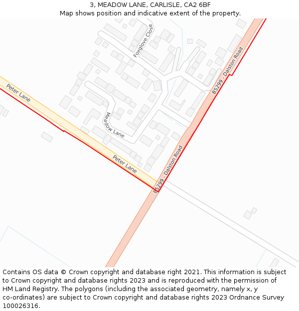 3, MEADOW LANE, CARLISLE, CA2 6BF: Location map and indicative extent of plot