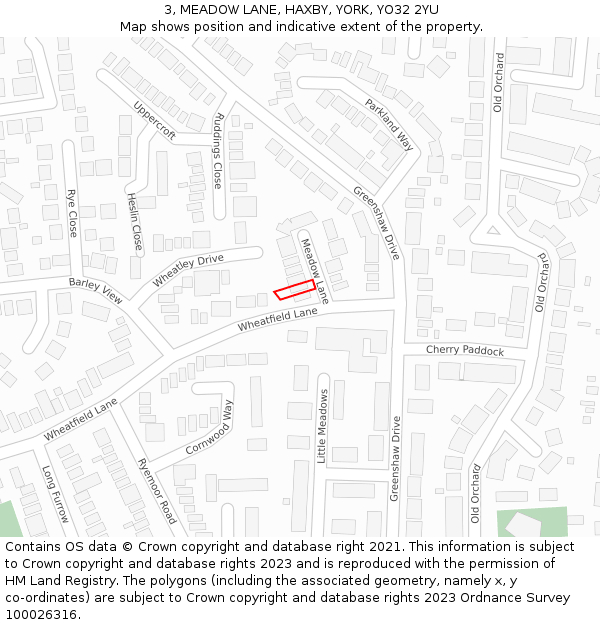 3, MEADOW LANE, HAXBY, YORK, YO32 2YU: Location map and indicative extent of plot