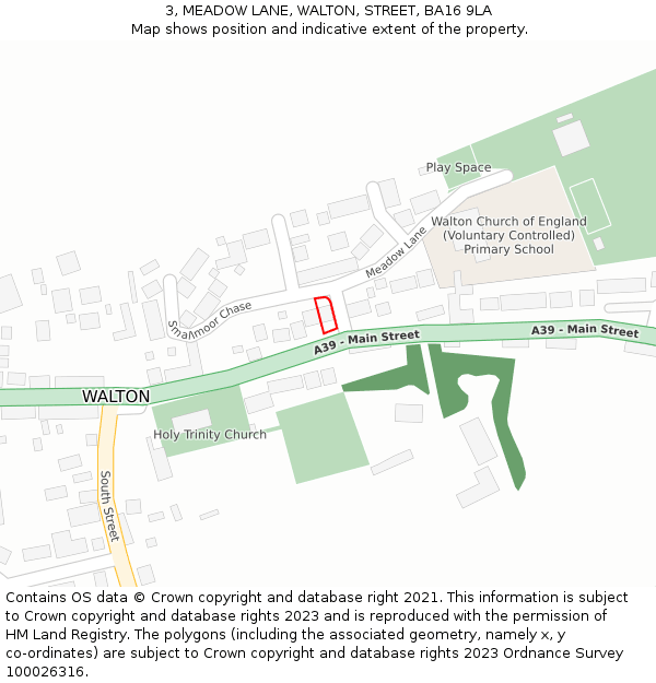 3, MEADOW LANE, WALTON, STREET, BA16 9LA: Location map and indicative extent of plot