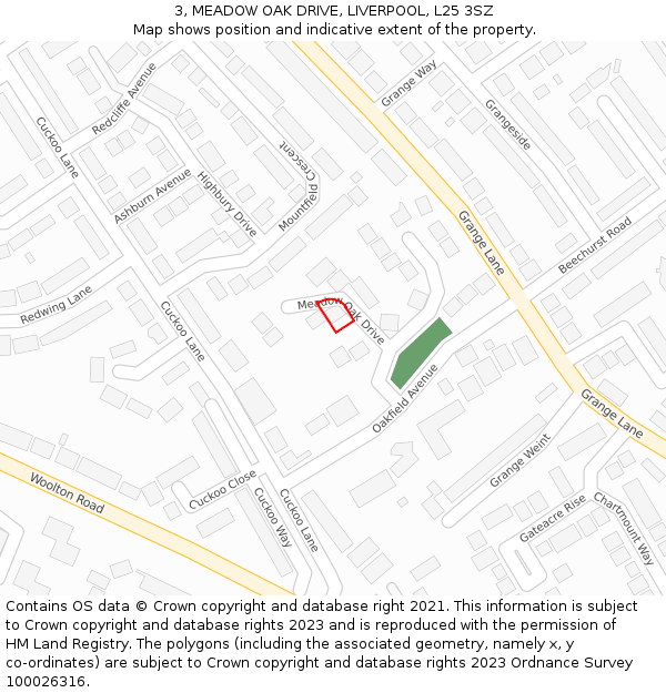 3, MEADOW OAK DRIVE, LIVERPOOL, L25 3SZ: Location map and indicative extent of plot