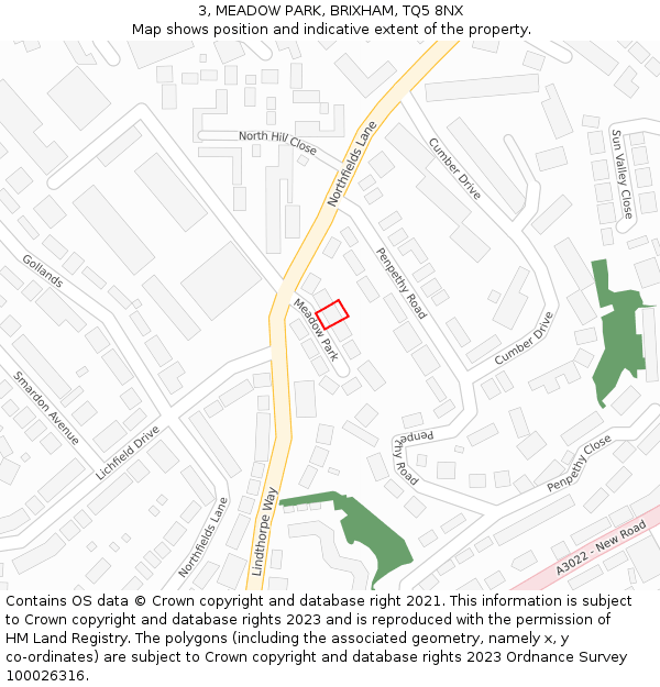 3, MEADOW PARK, BRIXHAM, TQ5 8NX: Location map and indicative extent of plot