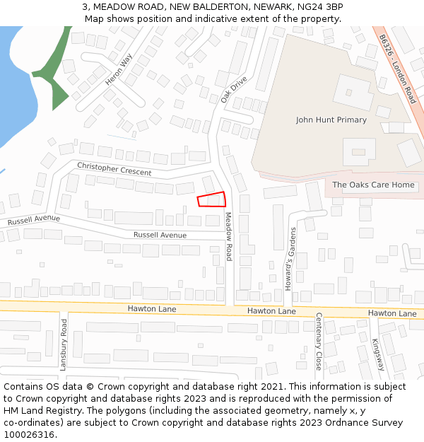 3, MEADOW ROAD, NEW BALDERTON, NEWARK, NG24 3BP: Location map and indicative extent of plot