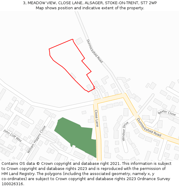 3, MEADOW VIEW, CLOSE LANE, ALSAGER, STOKE-ON-TRENT, ST7 2WP: Location map and indicative extent of plot