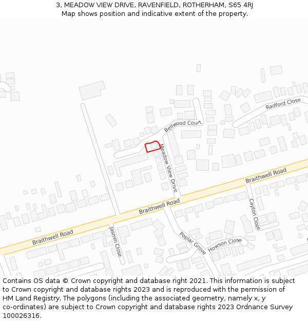 3, MEADOW VIEW DRIVE, RAVENFIELD, ROTHERHAM, S65 4RJ: Location map and indicative extent of plot