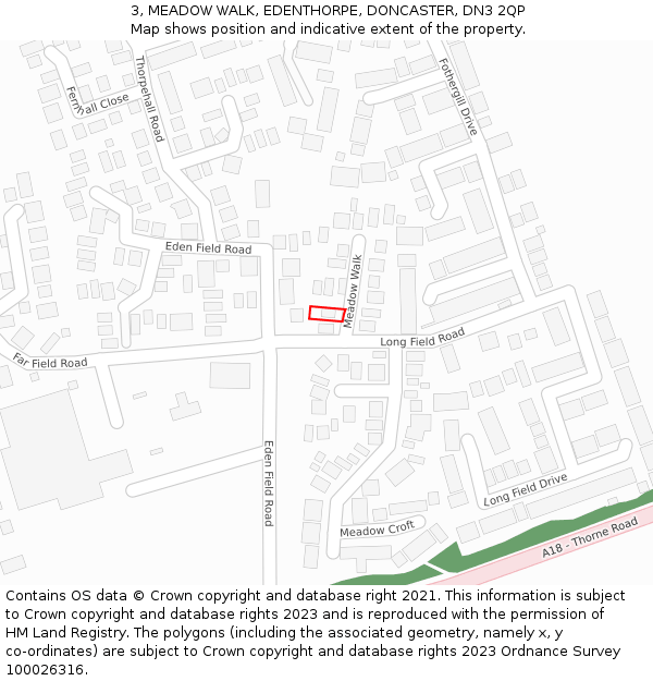 3, MEADOW WALK, EDENTHORPE, DONCASTER, DN3 2QP: Location map and indicative extent of plot