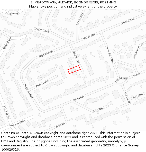 3, MEADOW WAY, ALDWICK, BOGNOR REGIS, PO21 4HG: Location map and indicative extent of plot