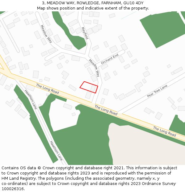 3, MEADOW WAY, ROWLEDGE, FARNHAM, GU10 4DY: Location map and indicative extent of plot