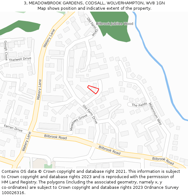 3, MEADOWBROOK GARDENS, CODSALL, WOLVERHAMPTON, WV8 1GN: Location map and indicative extent of plot