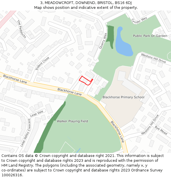 3, MEADOWCROFT, DOWNEND, BRISTOL, BS16 6DJ: Location map and indicative extent of plot