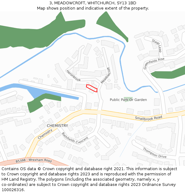 3, MEADOWCROFT, WHITCHURCH, SY13 1BD: Location map and indicative extent of plot