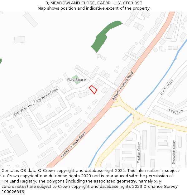 3, MEADOWLAND CLOSE, CAERPHILLY, CF83 3SB: Location map and indicative extent of plot