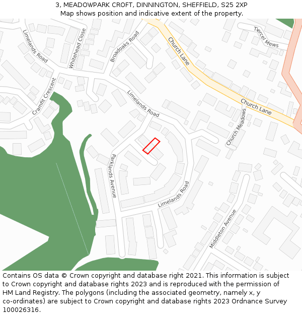 3, MEADOWPARK CROFT, DINNINGTON, SHEFFIELD, S25 2XP: Location map and indicative extent of plot