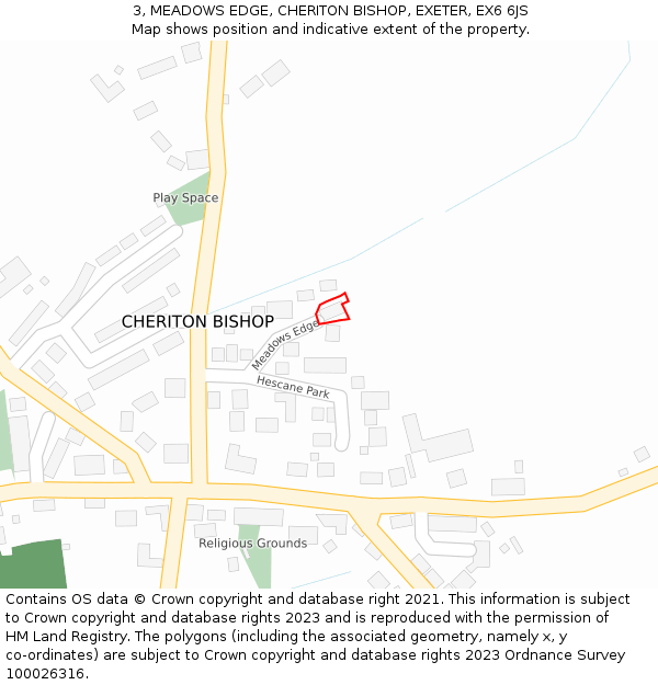 3, MEADOWS EDGE, CHERITON BISHOP, EXETER, EX6 6JS: Location map and indicative extent of plot