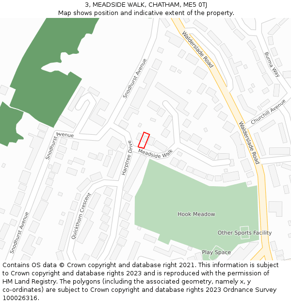 3, MEADSIDE WALK, CHATHAM, ME5 0TJ: Location map and indicative extent of plot
