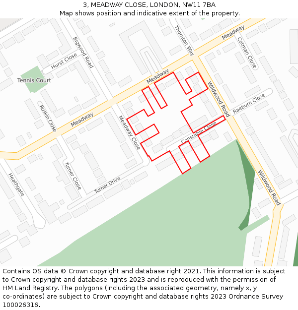 3, MEADWAY CLOSE, LONDON, NW11 7BA: Location map and indicative extent of plot