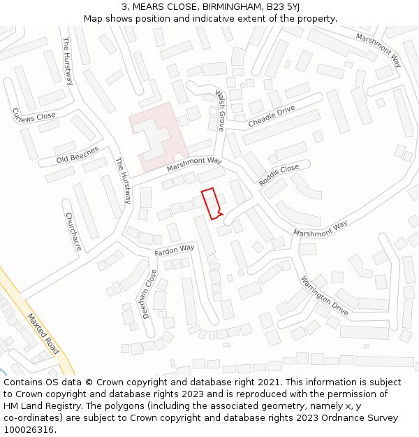 3, MEARS CLOSE, BIRMINGHAM, B23 5YJ: Location map and indicative extent of plot