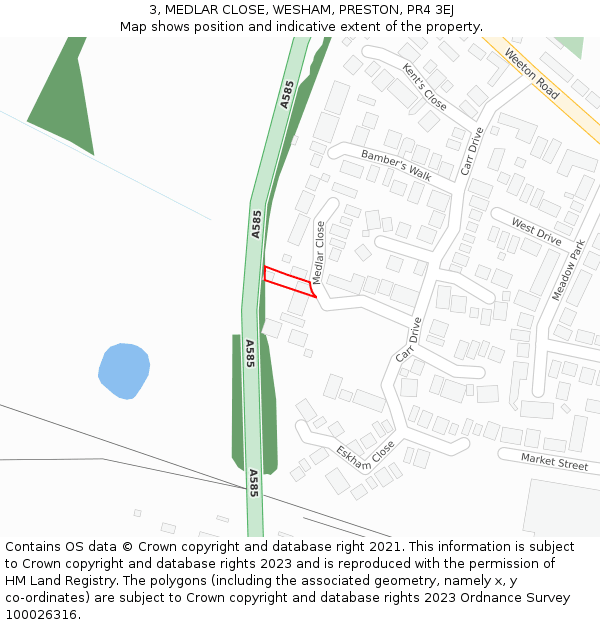 3, MEDLAR CLOSE, WESHAM, PRESTON, PR4 3EJ: Location map and indicative extent of plot