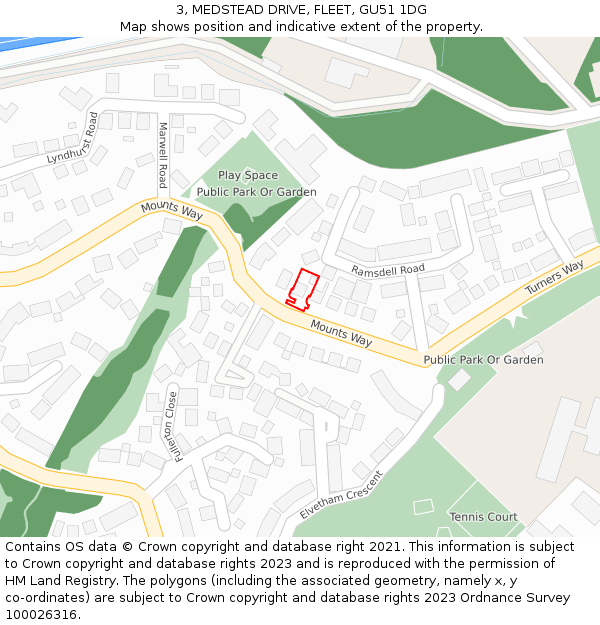 3, MEDSTEAD DRIVE, FLEET, GU51 1DG: Location map and indicative extent of plot